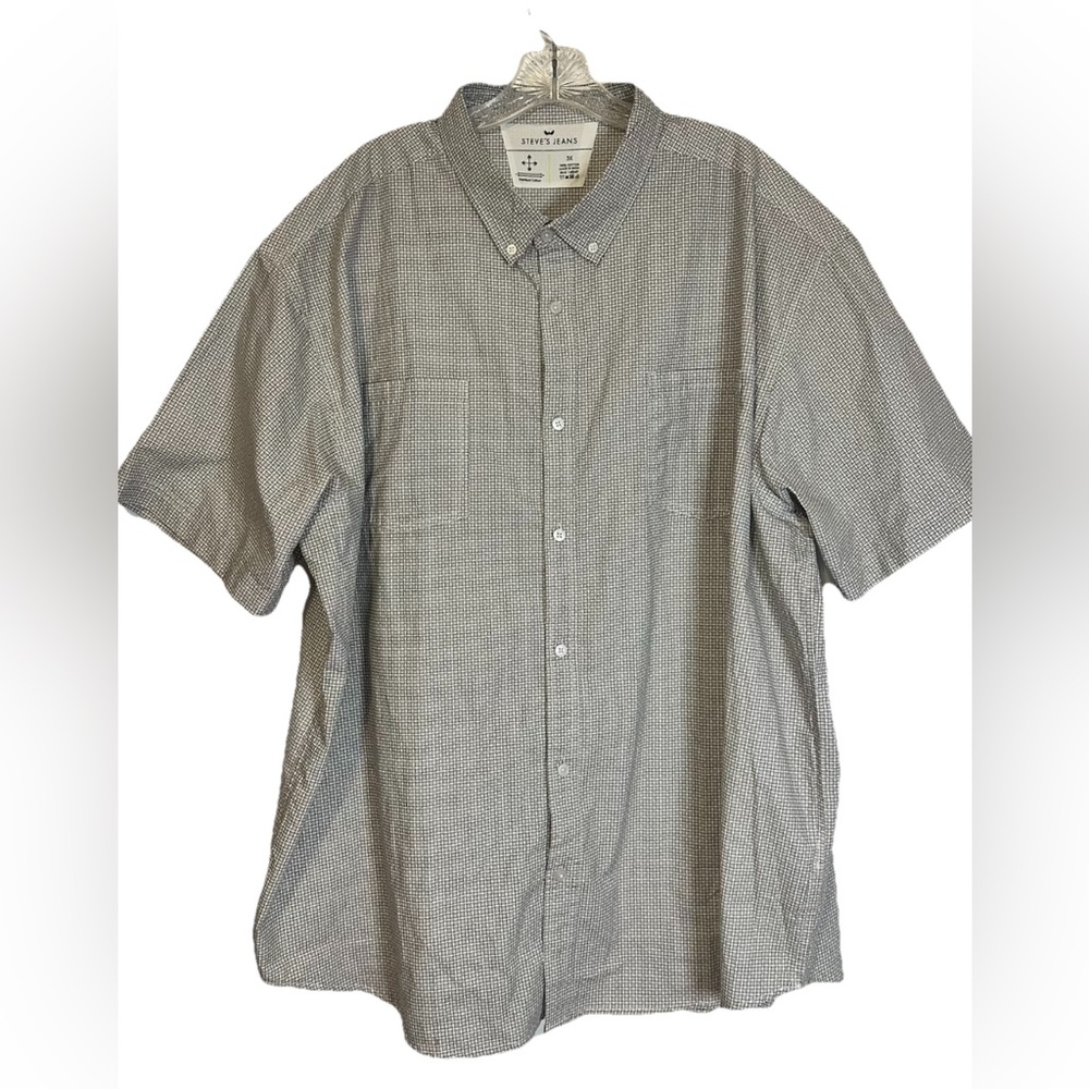 Steve’s Jeans Button Up Shirt Men’s 3X White‎ Geometric Short Sleeve Pocket